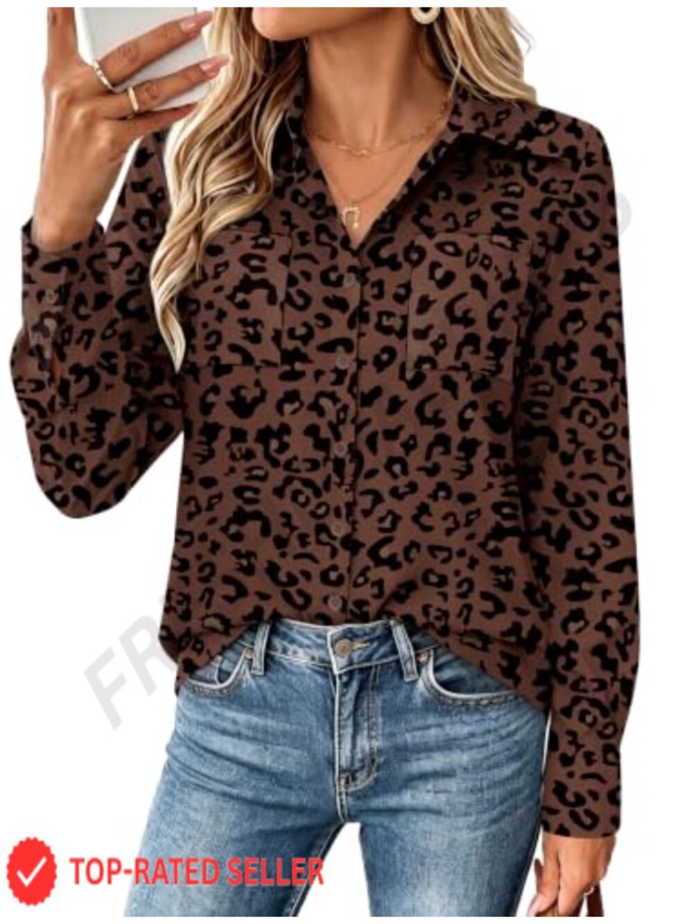 Women's Button Down Shirt Long Sleeve Collared Blouse Regular Fit Dressy Casual